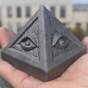 Natural Shungite Pyramid Evil Eye Symbolizing Protection and Wisdom