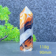 Load image into Gallery viewer, Natural Black Agate and Red Agate Striped Mineral Obelisk for Healing