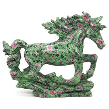 Load image into Gallery viewer, 9.3" Horse Natural Ruby Zoisite Crystal Carving Home Decor