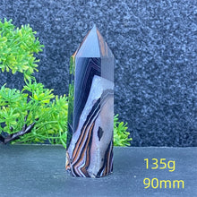 Load image into Gallery viewer, Natural Black Agate and Red Agate Striped Mineral Obelisk for Healing