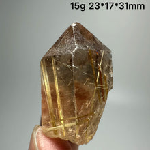 Load image into Gallery viewer, 1PC Natural Brazilian Gold Rutilated Quartz Crystal and Hematite Symbiosis Mineral Specimen Home Decor