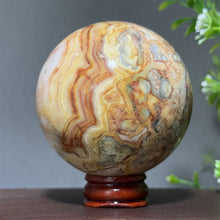 Load image into Gallery viewer, Natural Crazy Agate Crystal Sphere – Gemstone Meditation Ball with Display Base for Collection &amp; Home Decor