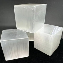 Load image into Gallery viewer, Natural White Selenite Cube – Hand-Carved Gypsum Crystal Mineral Specimen for Display &amp; Home Decor
