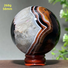 Load image into Gallery viewer, Natural Striped Agate Crystal Sphere – Quartz Mineral Specimen for Collection, Meditation &amp; Home Decor