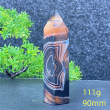 Load image into Gallery viewer, Natural Black Agate and Red Agate Striped Mineral Obelisk for Healing