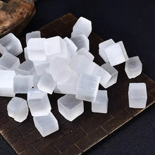 Load image into Gallery viewer, Natural White Selenite Cube – Hand-Carved Gypsum Crystal Mineral Specimen for Display &amp; Home Decor