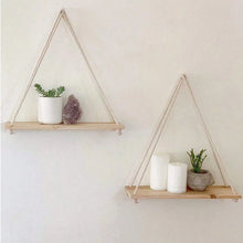 Load image into Gallery viewer, Wooden Hanging Crystal Display Shelf – Hemp Rope Floating Wall Shelf for Crystals, Minerals &amp; Home Decor Collection