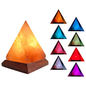 Himalayan Salt Lamp Color Changing Hand Carved Wood Base Pyramid