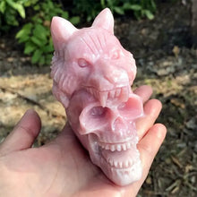 Load image into Gallery viewer, Natural Pink Opal Wolf Skull Carving Polished Home Decor