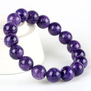 Natural Charoite & Amethyst Beads Bracelet – Women’s Crystal Jewelry – Elastic Single Circle Rope – Fashion & Healing Gift
