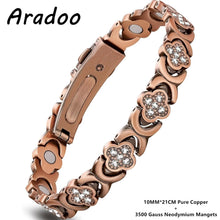 Load image into Gallery viewer, Pure Copper Magnetic Bracelet for Women with Lucky Clover Design