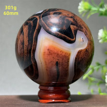 Load image into Gallery viewer, Natural Striped Agate Crystal Sphere – Quartz Mineral Specimen for Collection, Meditation &amp; Home Decor