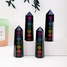 Load image into Gallery viewer, 1PC Natural Obsidian Chakra Point Energy Symbols Obelisk