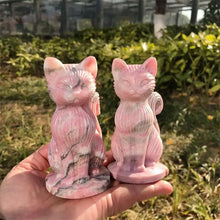 Load image into Gallery viewer, 1PC Natural Pink Opal Cat Carving Hand Polished Home Decor