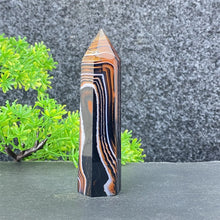 Load image into Gallery viewer, Natural Black Agate and Red Agate Striped Mineral Obelisk for Healing
