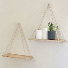 Load image into Gallery viewer, Wooden Hanging Crystal Display Shelf – Hemp Rope Floating Wall Shelf for Crystals, Minerals &amp; Home Decor Collection