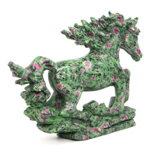 Load image into Gallery viewer, 9.3" Horse Natural Ruby Zoisite Crystal Carving Home Decor