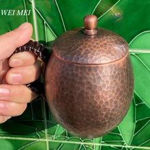 Load image into Gallery viewer, Vintage Pure Copper Camping Mug With Lid Handcrafted Hammer Texture