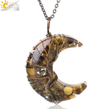 Load image into Gallery viewer, 7 Chakras Tree of Life Necklace Wire Wrap Crescent Moons Crystal Pendants Chip Quartz Natural Stone Resin Stainless Steel G931