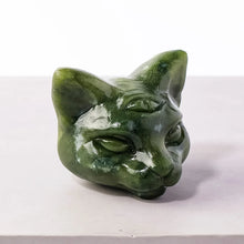 Load image into Gallery viewer, 1PC Natural Green Jade Cat Head Figurine Hand Carved Home Decor