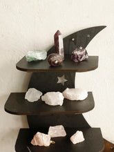 Load image into Gallery viewer, Black Moon Crystal Display Shelf – 4 Tier Wood Floating Wall Shelf for Crystals, Minerals &amp; Home Decor Collection