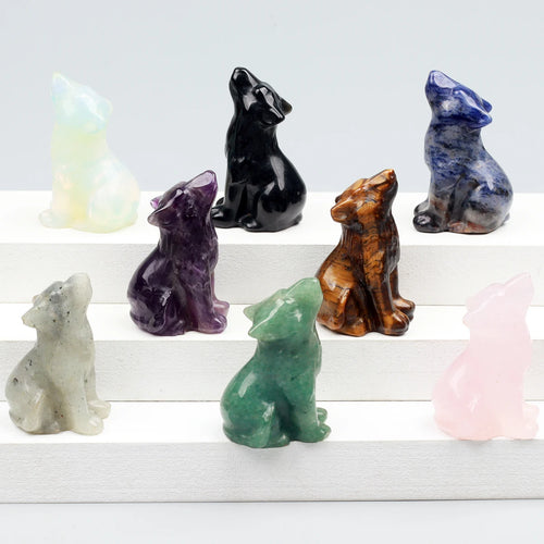 Crystal Carved Wolf Statue Multiple Variants