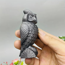 Load image into Gallery viewer, Natural Shungite Owl Carving – Hand Carved Crystal Gemstone Figurine for Collection &amp; Home Decor