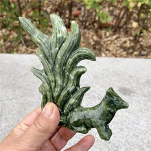 Load image into Gallery viewer, Natural Green Jade Nine-tailed Fox Carving Polished