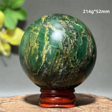 Load image into Gallery viewer, Natural Emerald Crystal Sphere – Quartz Mineral Ball with Base for Home Decor, Meditation &amp; Collection