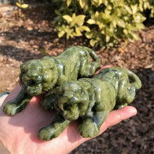 Load image into Gallery viewer, 15cm Ophiolite Green Jade Tiger Statue Carving