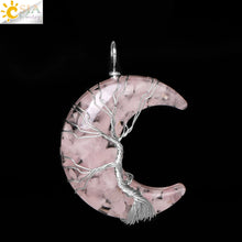Load image into Gallery viewer, 7 Chakras Tree of Life Necklace Wire Wrap Crescent Moons Crystal Pendants Chip Quartz Natural Stone Resin Stainless Steel G931