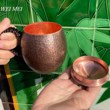 Load image into Gallery viewer, Vintage Pure Copper Camping Mug With Lid Handcrafted Hammer Texture