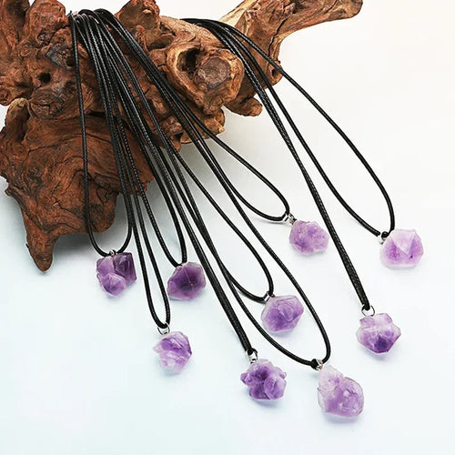 Natural Amethyst Multiple Rough Stone Pendant – Healing Crystal Necklace – Irregular Quartz Jewelry Gift