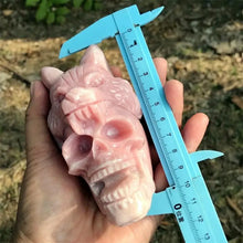 Load image into Gallery viewer, Natural Pink Opal Wolf Skull Carving Polished Home Decor