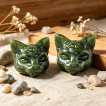 Load image into Gallery viewer, 1PC Natural Green Jade Cat Head Figurine Hand Carved Home Decor