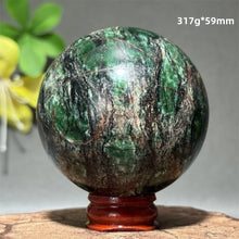 Load image into Gallery viewer, Natural Emerald Crystal Sphere – Quartz Mineral Ball with Base for Home Decor, Meditation &amp; Collection