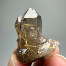 Load image into Gallery viewer, 1PC Natural Brazilian Gold Rutilated Quartz Crystal and Hematite Symbiosis Mineral Specimen Home Decor