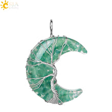 Load image into Gallery viewer, 7 Chakras Tree of Life Necklace Wire Wrap Crescent Moons Crystal Pendants Chip Quartz Natural Stone Resin Stainless Steel G931