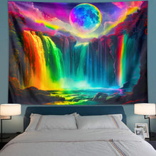 Load image into Gallery viewer, 1Pc Colorful Waterfall UV/Blacklight Response Tapestry, Moon Night Sky Natural Landscape