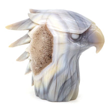 Load image into Gallery viewer, 5.6" Eagle Head Statue Natural Gray Agate Geode Carving Home Decor