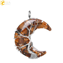 Load image into Gallery viewer, 7 Chakras Tree of Life Necklace Wire Wrap Crescent Moons Crystal Pendants Chip Quartz Natural Stone Resin Stainless Steel G931
