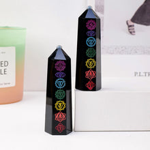 Load image into Gallery viewer, 1PC Natural Obsidian Chakra Point Energy Symbols Obelisk