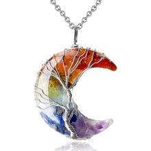 Load image into Gallery viewer, 7 Chakras Tree of Life Necklace Wire Wrap Crescent Moons Crystal Pendants Chip Quartz Natural Stone Resin Stainless Steel G931