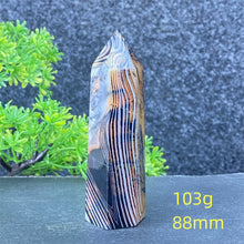 Load image into Gallery viewer, Natural Black Agate and Red Agate Striped Mineral Obelisk for Healing