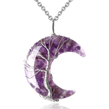 Load image into Gallery viewer, 7 Chakras Tree of Life Necklace Wire Wrap Crescent Moons Crystal Pendants Chip Quartz Natural Stone Resin Stainless Steel G931