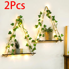 Load image into Gallery viewer, Wood Crystal Display Shelf with Leaf Hanging Decor – LED Floating Wall Shelf for Home &amp; Mineral Collection Display