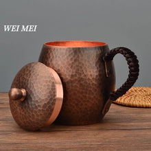 Load image into Gallery viewer, Vintage Pure Copper Camping Mug With Lid Handcrafted Hammer Texture