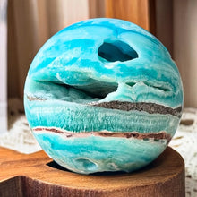 Load image into Gallery viewer, Azure-Hued Hemimorphite Sphere Sleek Mirror-Finish Home Decor