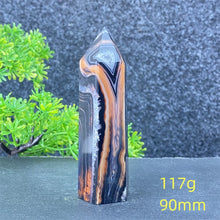 Load image into Gallery viewer, Natural Black Agate and Red Agate Striped Mineral Obelisk for Healing