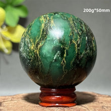 Load image into Gallery viewer, Natural Emerald Crystal Sphere – Quartz Mineral Ball with Base for Home Decor, Meditation &amp; Collection